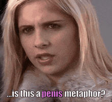 a woman in a fur coat says " is this a penis metaphor ? "