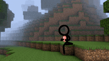 a stick figure in a minecraft game is holding a red object