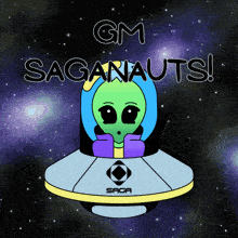 an advertisement for gm saganauts shows an alien in a spaceship
