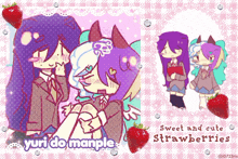 a drawing of two girls with the words sweet and cute strawberries on the bottom