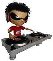 a cartoon character wearing headphones and sunglasses is playing music