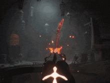 a video game scene with a blue light coming out of a sphere