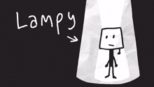 a black and white drawing of a lamp with the word lampy written above it