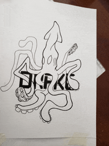 a black and white drawing of an octopus with the word dicks written on its tentacles