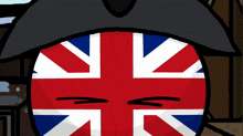 a cartoon drawing of a british flag with a hat on