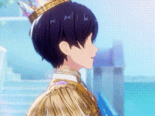 a close up of a person wearing a crown and a costume .