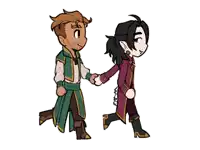 two cartoon characters are holding hands and walking together