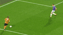 soccer players on a field with a sky bet banner