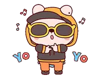 a cartoon of a bear wearing sunglasses and a hat with yo yo written below him