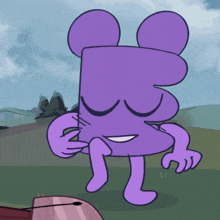 a cartoon drawing of a purple object with ears and legs
