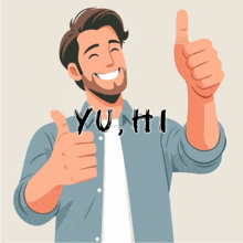 an illustration of a man giving a thumbs up with the words yu hi gaate rahiye