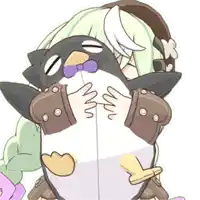 a cartoon girl is holding a penguin with a bow tie