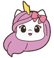 a cartoon drawing of a unicorn with pink hair and a lightning bolt on its horn