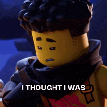 a lego figure is holding a gun and says `` i thought i was '' .
