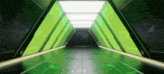 an empty hallway with green walls and a ceiling