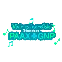 a logo for paax gnp is surrounded by music notes
