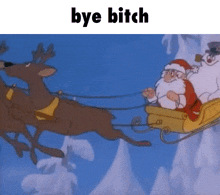 a reindeer pulls a sleigh with santa and a snowman on it