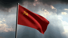 a red flag with a yellow star and hammer and sickle on it