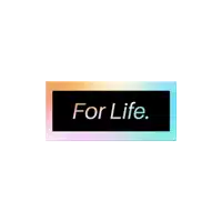 a sticker that says for life on a rainbow background