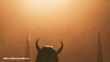 a poster for the mortal kombat movie with a silhouette of a samurai with horns