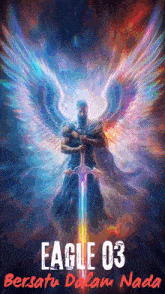 a poster for the movie eagle 03 shows a man with wings holding a sword