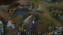 a league of legends game is being played on a screen with a map and players