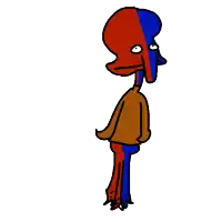 a cartoon drawing of a red and blue squid