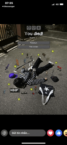 a screenshot of a game that says you died on the screen