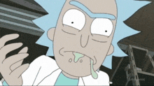 a cartoon of rick from rick and morty with a green tongue sticking out