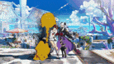 a cartoon drawing of a man and a woman standing next to each other on a sidewalk
