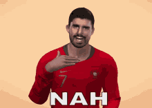 a man wearing a red jersey with the number 7 on it says nah