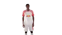 a soccer player wearing a white and red jersey with the number 5 on it