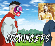 a cartoon of a man with a picture of cristiano ronaldo on his face and the words afckingers