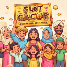 a cartoon illustration of a family holding a sign that says slot gacor