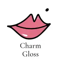 a logo for charm gloss shows a pink lip