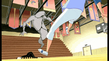 a cartoon of a person kicking a ghost with the number 13 on his back