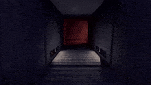 a dark hallway with a monster in the background