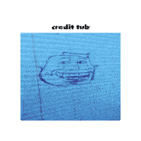 a drawing of a face on a blue striped surface with the words credit tub below it