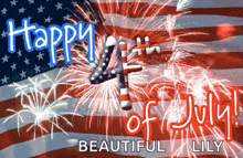a happy 4th of july greeting card with fireworks and the name lily