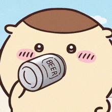 a cartoon character is drinking from a can that says beer