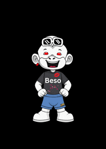 a cartoon character is wearing a black shirt with the word beso on it