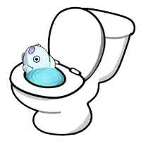 a cartoon drawing of a toilet with a fish on the seat