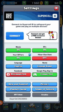settings option