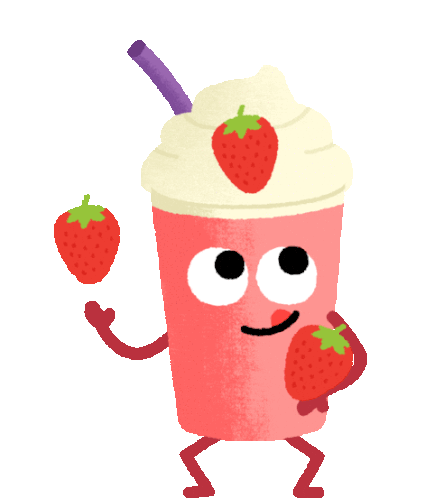 Blended Iced Drink Juggles Strawberries Sticker - Caffeine Rush Juggling Strawberries Stickers