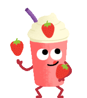 Blended Iced Drink Juggles Strawberries Sticker - Caffeine Rush Juggling Strawberries Stickers