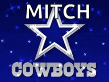 a cowboys logo with a star on a blue background .