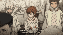 a group of people are standing in a crowd and one of them says mas você é mesmo o filho de um assassino ne