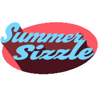 a red and blue logo that says summer sizzle on it