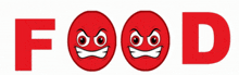 the word food is written in red letters with a red smiley face