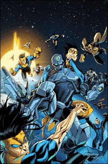 a group of superheroes are fighting each other in a comic book cover